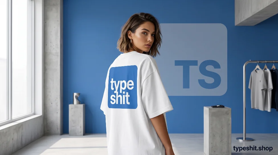 Drop the hero shot — model in the stacked-logo tee